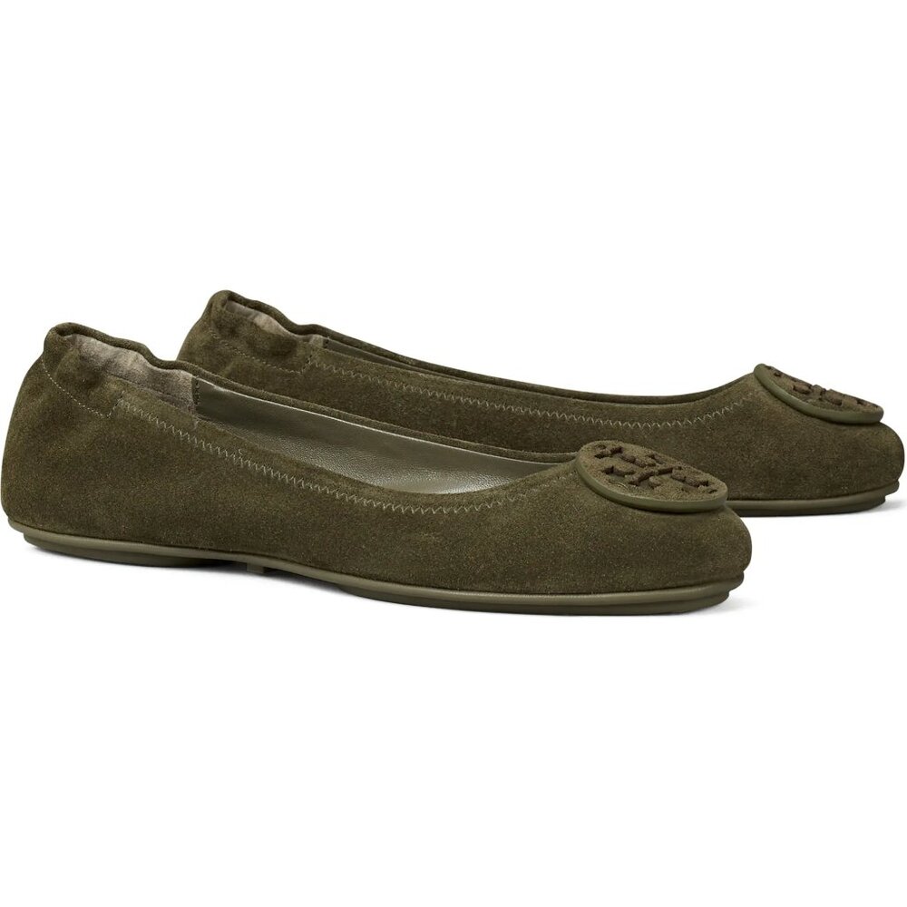 ❤️ NIB Tory Burch Minnie Suede Leather Ballet Flat ANETO Leccio GREEN US 7.5 8 9
